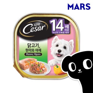 시저 캔 강아지 주식 습식 사료 14세 닭고기와 야채, 100g, 1개