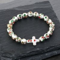 pulsera 매력 칠보 묵주 비즈 팔찌 커프 옆으로 크로스 보석