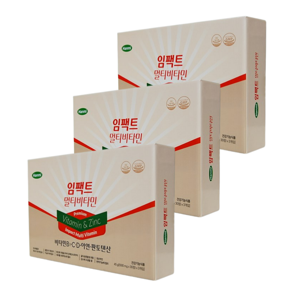 임팩트 <b>멀티비타민</b> 90정 x 3개 온<b>가족</b> 면역<b>비타민 미네랄</b> 아연 판토텐산