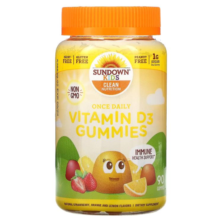 선다운 <b>내추럴 키즈</b> Sundown Naturals Kids Once Daily Vitamin D3 Gummies Natural Strawberry Orange and Lemon
