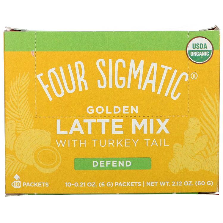 포 시크매틱 Four Sigmatic Golden Latte Mix <b>with</b> Turkey Tail 10 Packets 0.21 oz (6 g) Each US 직배송