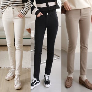겨울 밴딩 슬림 일자 면스키니 최강스판 편한 기모 일자면바지 빅사이즈 흰색 S-XL