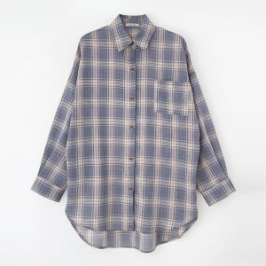 [자체제작] 체크 린넨 오버핏 펜던트 롱 셔츠 (LINENBLUE)