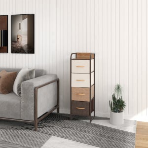 패브릭 원목 선반 4단 서랍장 틈새 수납장 옷 양말 정리함