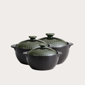 한국도자기리빙 리한 라인팟 세제 흡수 없는 무균열 뚝배기 3종세트(12cm+16cm+18cm), 그린