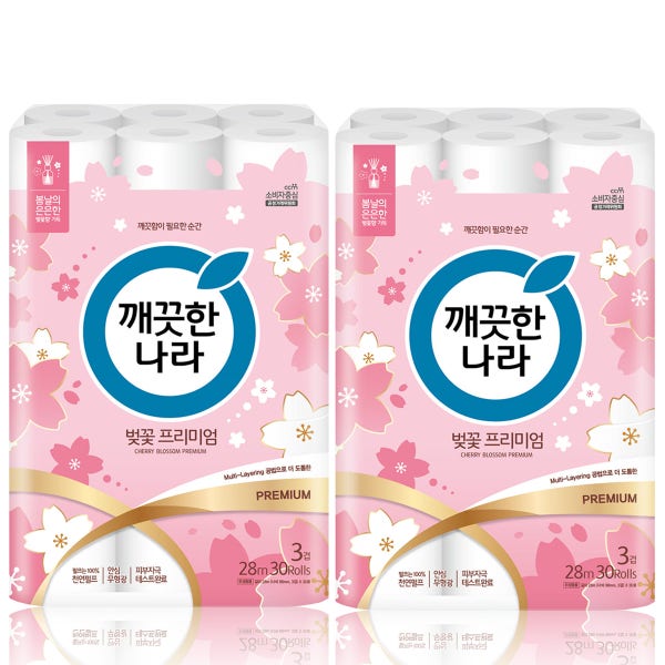 [도착보장] 깨끗한나라 벚꽃 화장지 허브가든 3겹 두루마리 휴지 물에잘녹는 프리미엄