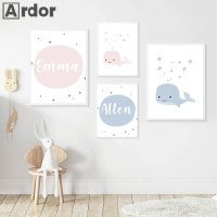 고래사진 사용자 정의 맞춤 이름 포스터 고래 스타 아트 인쇄 핑크 블루 아기 방
