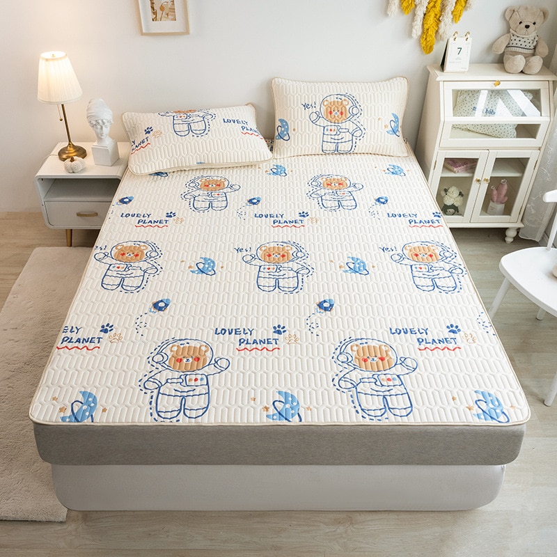 시원한매트 침대쿨링패드 에어텍스쿨매트 space bear print latex bed mat for summer sleep 냉각 시트 세트 탄성 밴드 리스 편안한 시트