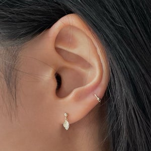 14k 리프 볼 달랑 피어싱 심플한 포인트용 금 피어싱 귀걸이 두께 귓바퀴 귓볼