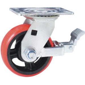 고중량 우레탄 바퀴 15cm(6인치) 회전브레이크 단조 중량 고하중 공업용 산업용 캐스터 폭60mm 450-600KG 스토퍼 규격 도면 경량 경하중 공장 컨테이너 대형 용접 운반