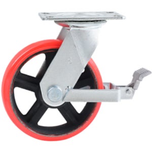 고중량 20cm(8인치) 500kg 우레탄 바퀴 회전 브레이크 산업용 캐스터 폭 60mm