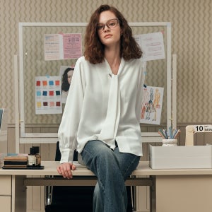 [네이비 단독][제로스트릿][10컬러] 타이 블라우스 TIE BLOUSE