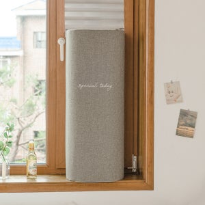 더자리 린넨필 자수 창문형 에어컨커버 먼지차단 사계절용