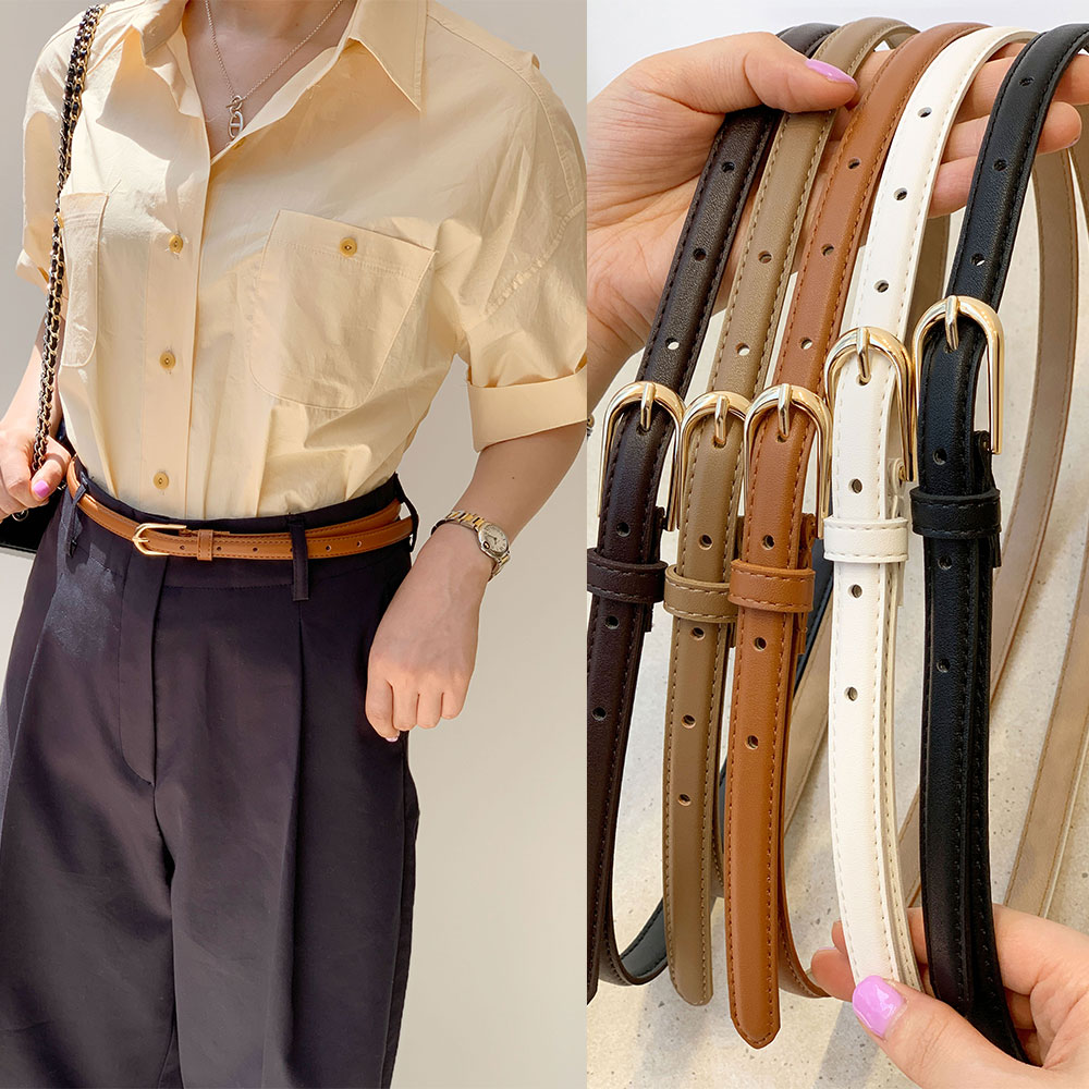 여자 가죽 원피스 포인트 라운드 금장 슬림 버클 벨트