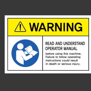 이 기계를 사용하기 전에. 작동 지침을 준수하지 않을 경우 사망 또는 심각한 수분이 발생할 수 있습니다. 스티커 15x10cm