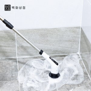 백화상점 무선 욕실 화장실 청소기 화이트, 전동청소솔+밀대걸이