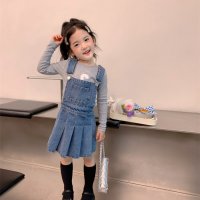 [수입] 데님 멜빵 스커트 여아 유아 아동 아기 키즈 데일리 캐쥬얼 청 플리츠 치마