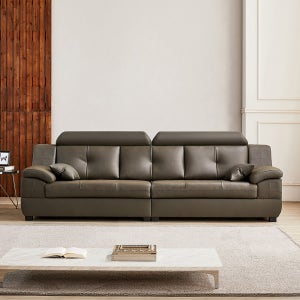 동서가구 제이홈스 라텍스탑 구스다운 신혼 천연 가죽 소파 스툴미포함, 카키그레이, 4인용