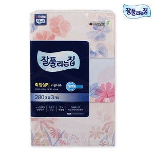 잘풀리는집 리얼실키 미용티슈 280매-3개입 각티슈 휴지 화장지 곽티슈 코튼펄프함유