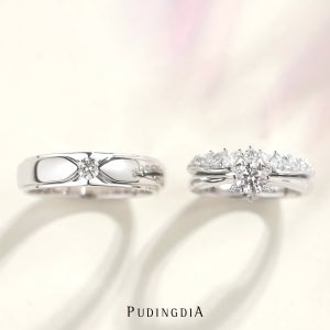 (MIX023) 천연 다이아몬드 웨딩밴드 결혼예물반지 가드링세트 (남+여 세트)