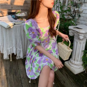 SALE-빅 플라워 퍼프 미니 트리나 원피스-2컬러
