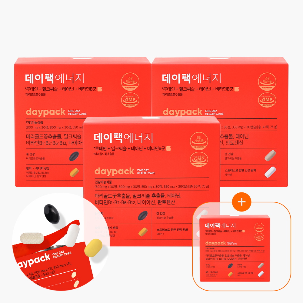 데이팩 에너지 밀크씨슬 비타민B 루테인 테아닌 피곤할때 올인원 영양제 30포, 3개