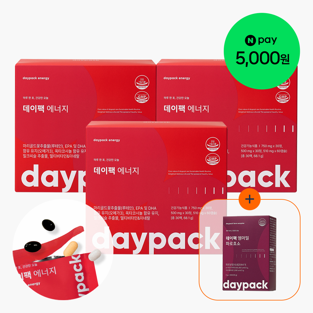 [10%추가적립] 데이팩 에너지 한포영양제 옥타코사놀 오메가3 밀크씨슬 30포, 3개