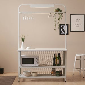 슈가 멀티 LED 철제 홈바 테이블 부엌 주방 조리대 수납장 전자렌지 선반 카페 인테리어