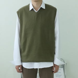 남자니트조끼 오버핏 브이넥 커플 니트베스트