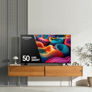 프리즘코리아 50인치 구글 안드로이드 스마트TV 베젤리스 4K UHD 스텐드 벽걸이 TV