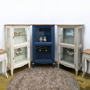 보니 미니 장식장 (화이트/그레이/블루) 65cm 프렌치 엔틱 유리 주방 거실 진열장