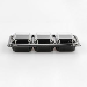 [DS] DS-103 일회용 배달 포장 PET 3칸 반찬용기+뚜껑 블랙 1박스 300세트