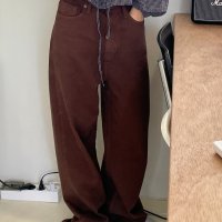 Twill wide cotton pants 트윌 와이드 코튼 팬츠 브라운 네이비