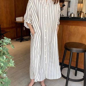 간절기 셔츠 롱 원피스 스트라이프 데일리 롱원피스 꾸안꾸 데이트룩 캐주얼 코디 루즈핏