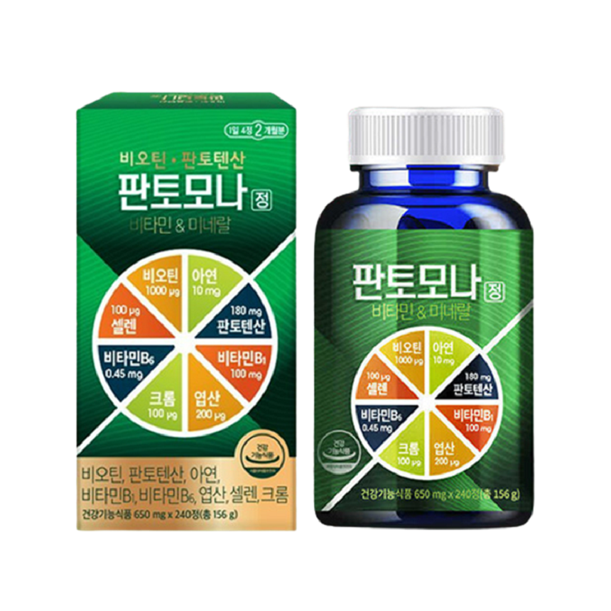 판토텐산 판토모나 l시스틴 비오틴 효과 <b>모발</b> 건강 <b>영양제</b> 240정