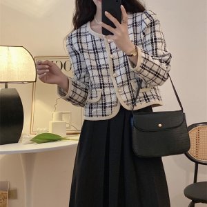 엠보배색 봄 트위드숏자켓 긴팔 체크자켓 간절기 오피스재킷 트위드패션