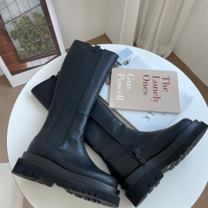 여성 첼시 롱 부츠 승마 인조가죽 통굽 키높이 부츠 5cm
