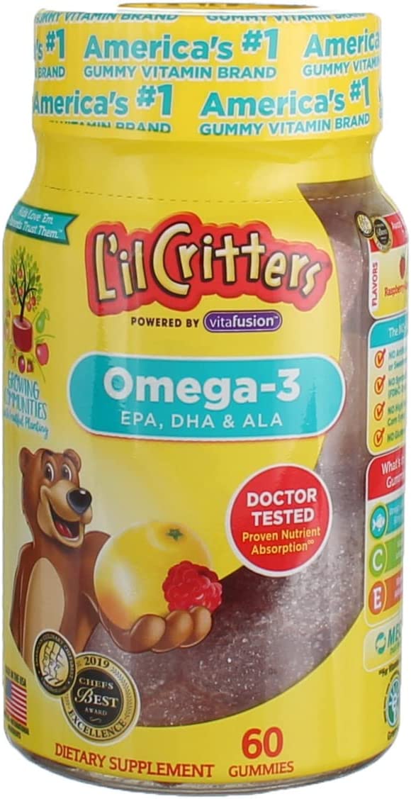 <b>L’il critters</b> <b>릴크리터스</b> 어린이를 위한 오메가-3 DHA 젤리 비타민, 180개 혈액순환지원 눈건강 면역지원
