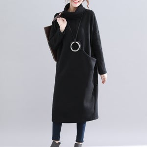 여성 하이넥 절개라인 포켓 데일리 기모원피스_B1061