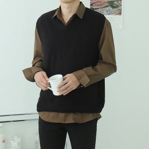 남자니트조끼 오버핏 브이넥 베스트 니트조끼
