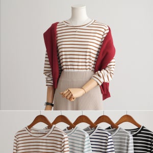 1+1 로디 여성 봄 가을 기본티 스트라이프 간절기 여자 라운드넥 티셔츠