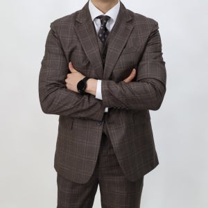 남자 봄 가을 브라운 체크정장 3피스 결혼식코디 캐주얼 면접 수트세트 하객룩 창원