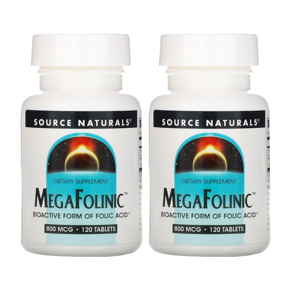 소스내추럴스 엽산 <b>메가</b>폴리닉 <b>800mcg</b> 120정 2병 메틸폴레이트 폴리네이트칼슘 Mega <b>Folinic</b>
