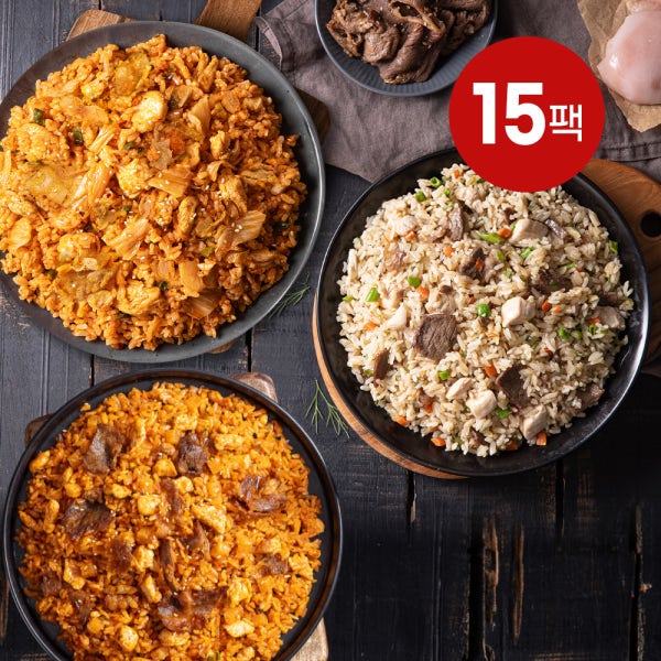 (혼합)흑닭 닭가슴살 볶음밥 300g 3종 (김치삼겹+소불고기+차돌깍두기) 15팩