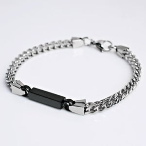 (무료각인) 블랙바 이니셜 팔찌 사각체인