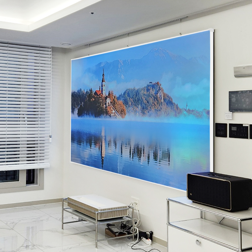 빔스크린 CLR스크린 초단초점스크린 화이트 초슬림배젤 간편설치 무타공 203.2cm