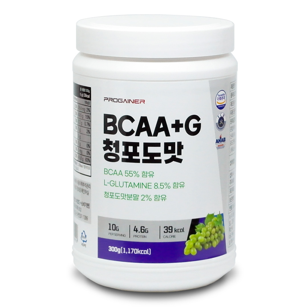 프로게이너 BCAA 글루타민 300g 청포도맛 류신,이소류신,<b>발린</b> 필수아미노산 파우더