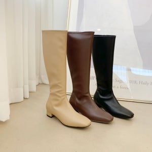 리얼 소가죽 스퀘어 슬림 롱부츠 (3color)