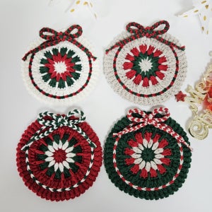 뜨개 크리스마스 티코스터/ 4개세트 핸드메이드