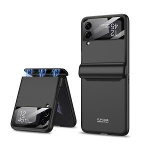 완벽 힌지 액정 보호 강화유리 마그네틱 케이스 360도 풀커버 블랙, 갤럭시Z 플립4